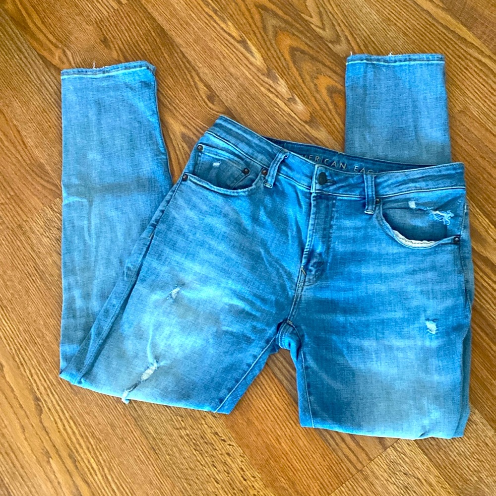 🦅Men’s American Eagle Outfitters Slim Taper Next Level Flex Blue Jeans Sz 32/30